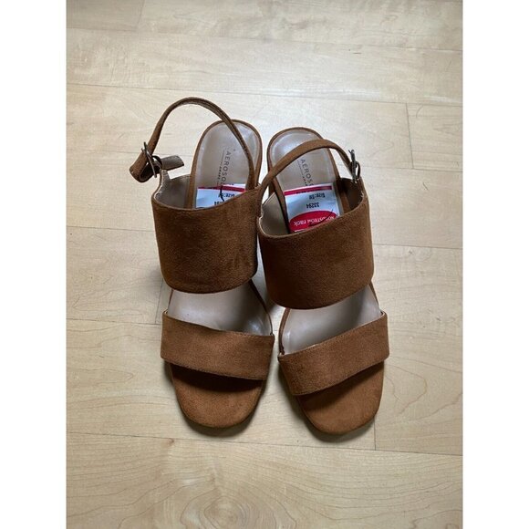 AEROSOLES "Emmex" tan faux suede block heel ankle strap Women NEW sandal - Picture 2 of 9